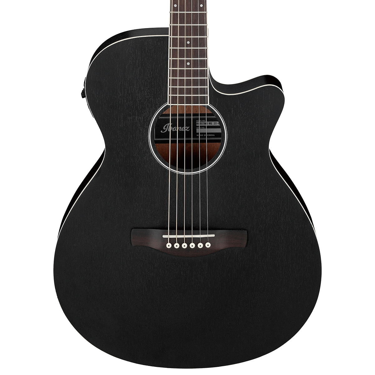 Front of Ibanez AEG7MH Grand Concert Acoustic-Electric Guitar, Weathered Black Open Pore