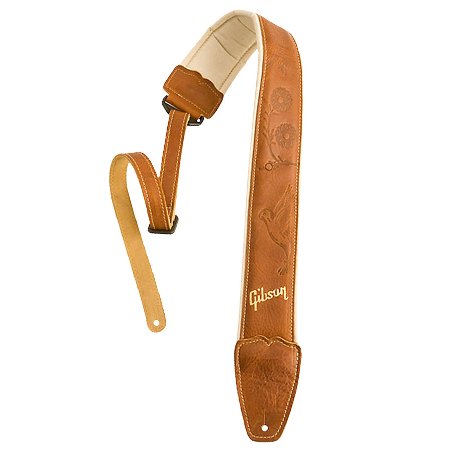 Front and back of Gibson Tooled Leather Guitar Strap, The Montana