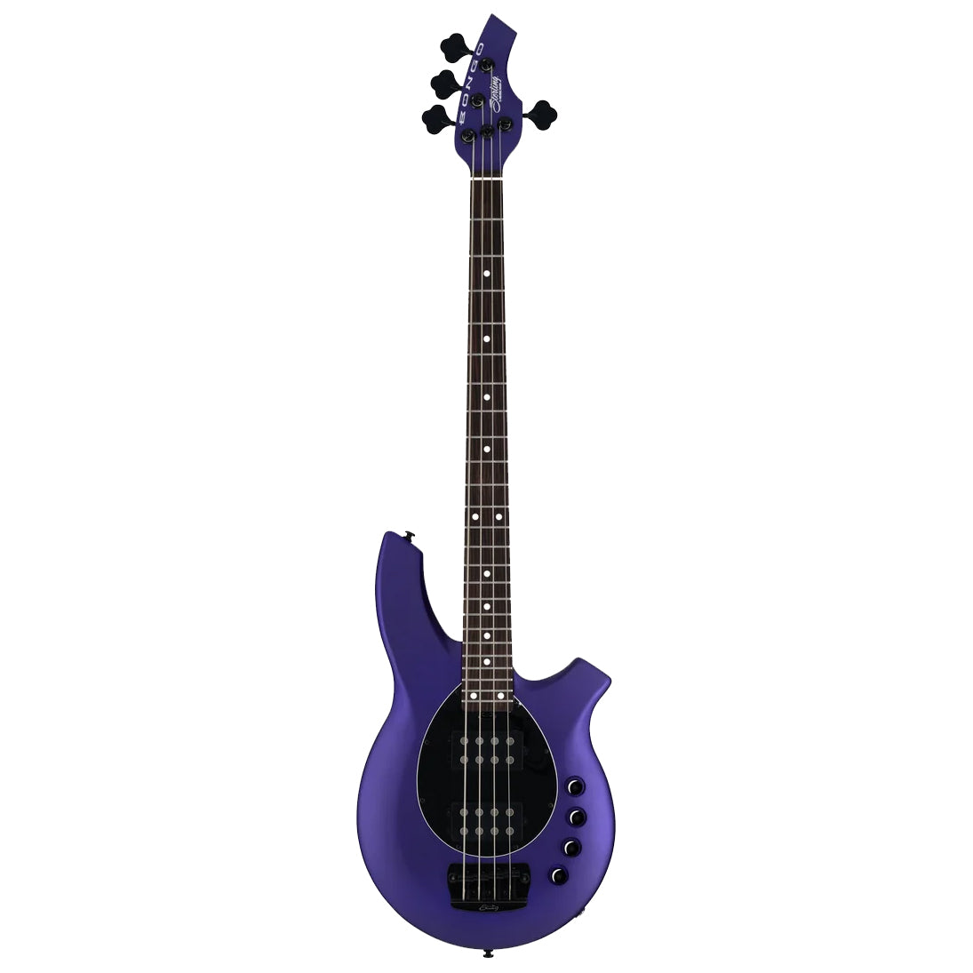 Full Front of Sterling by Music Man Bongo Electric Bass Guitar, Firemist Purple Satin