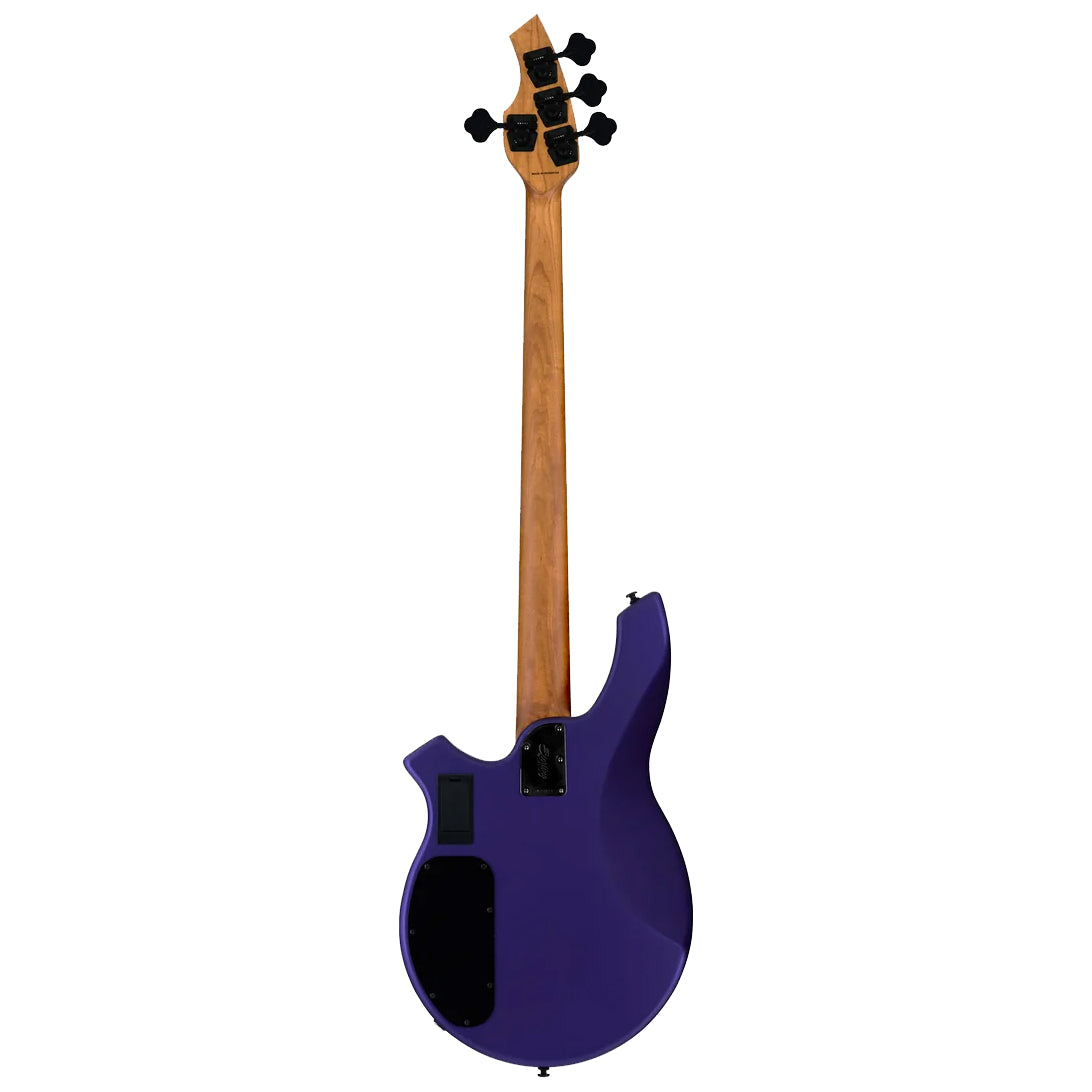 Full Back of Sterling by Music Man Bongo Electric Bass Guitar, Firemist Purple Satin