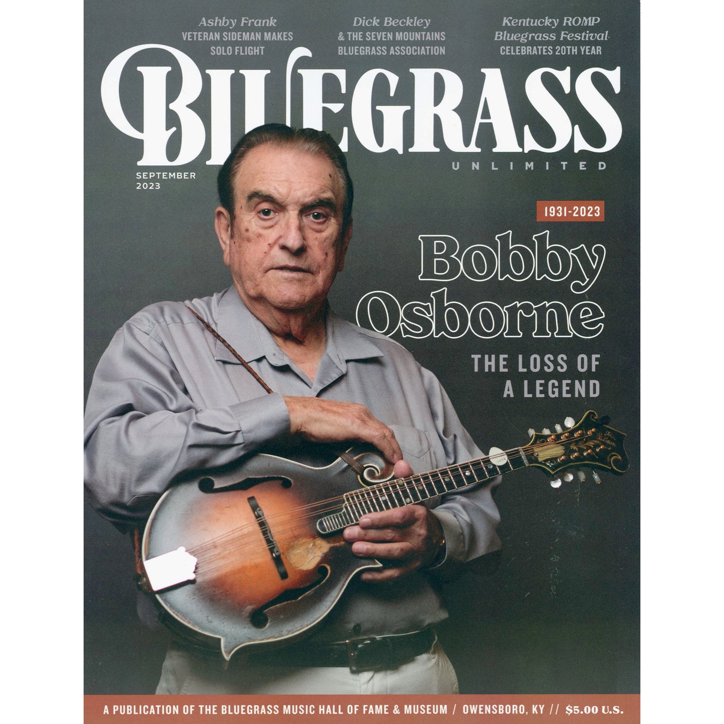 Cover of Bluegrass Unlimited September 2023 issue: Bobby Osborne SKU: BU-202309