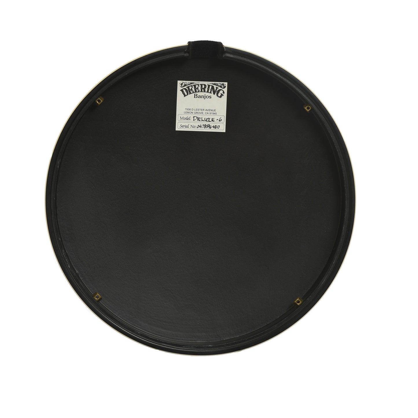 SN label of Deering Deluxe 6 Banjo Guitar