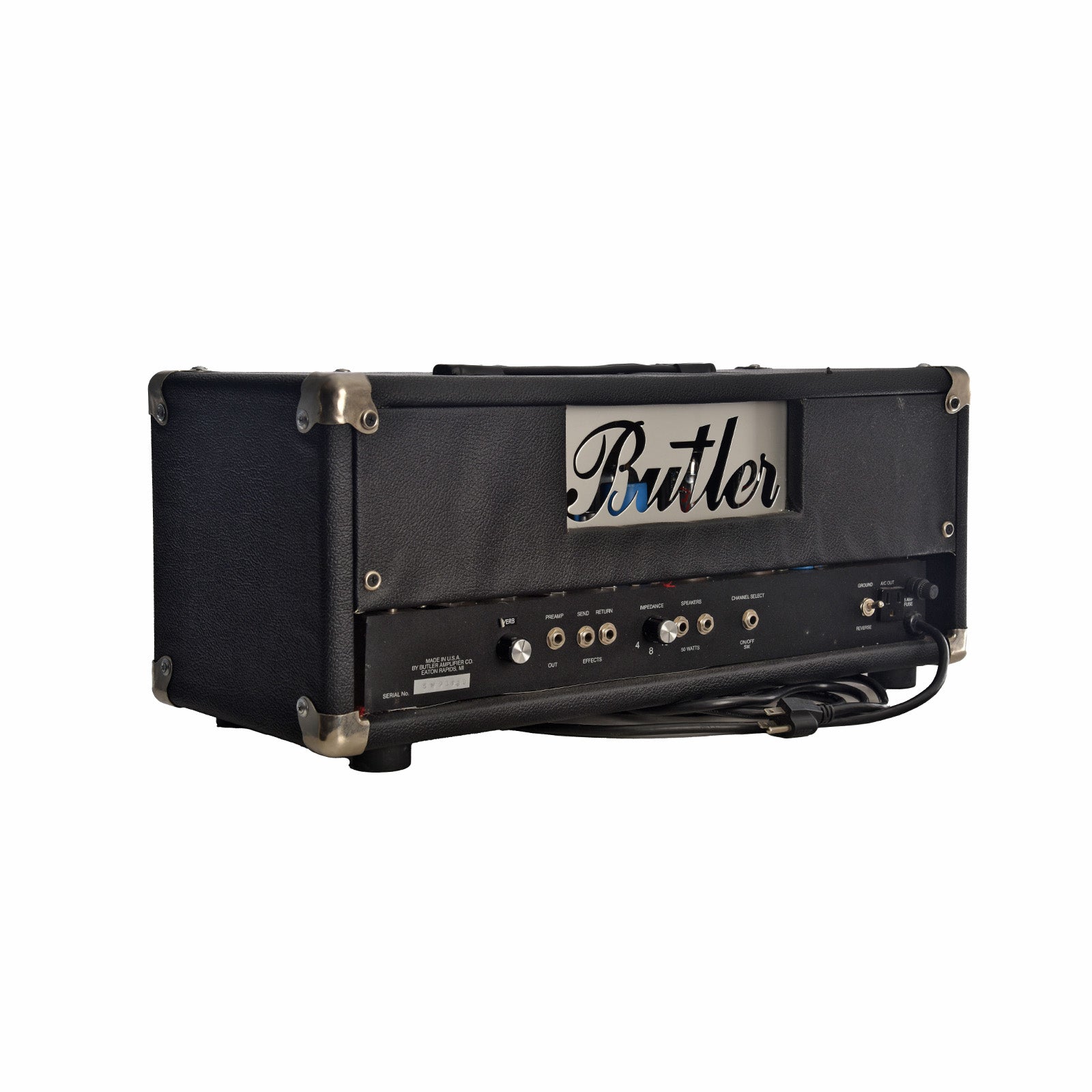 Back and side of Butler Silver Hammer Amplifier Head