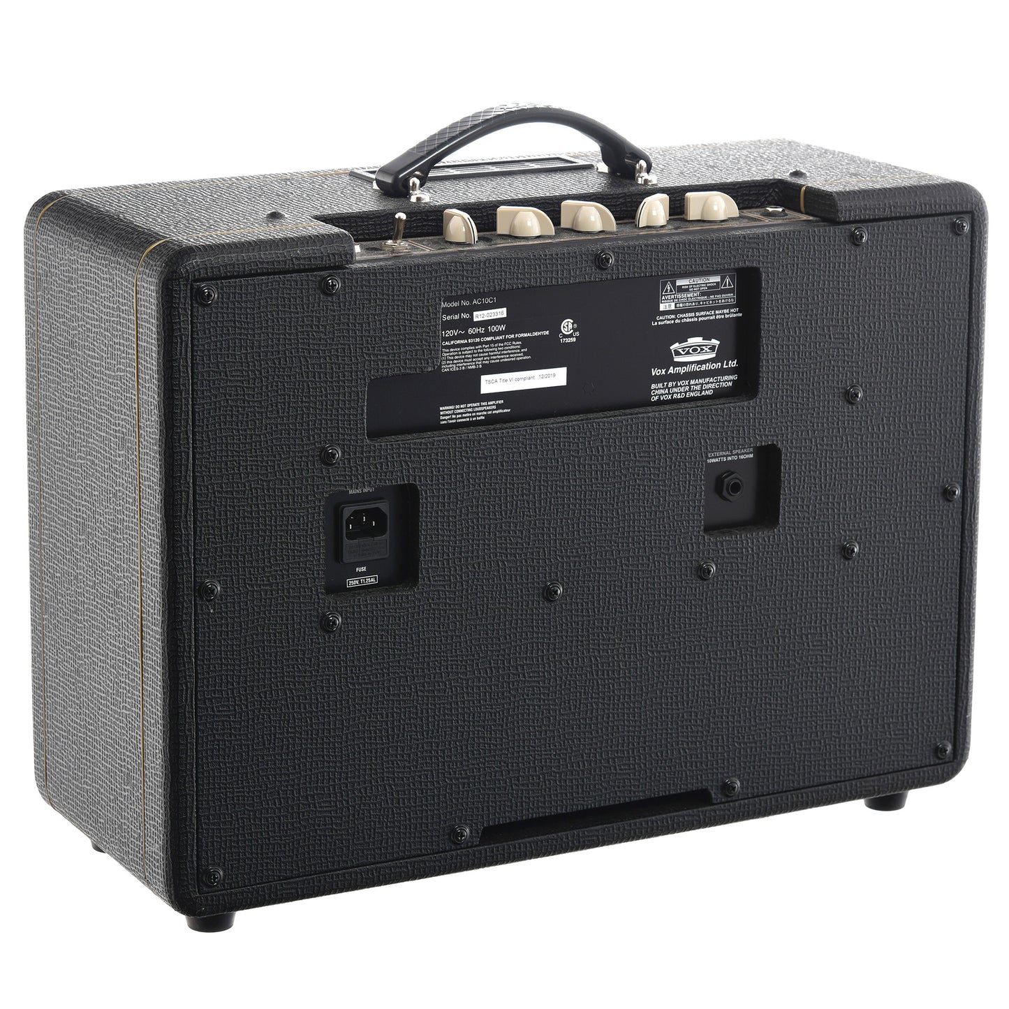 Back and side of Vox AC-10C1 Combo Amp 
