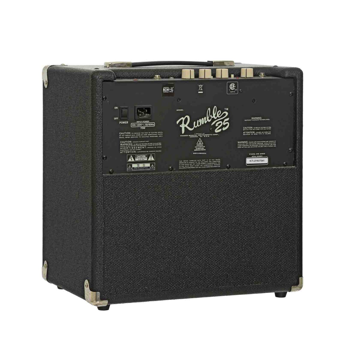 Back and side of Fender Rumble 25 Bass Combo Amplifier 