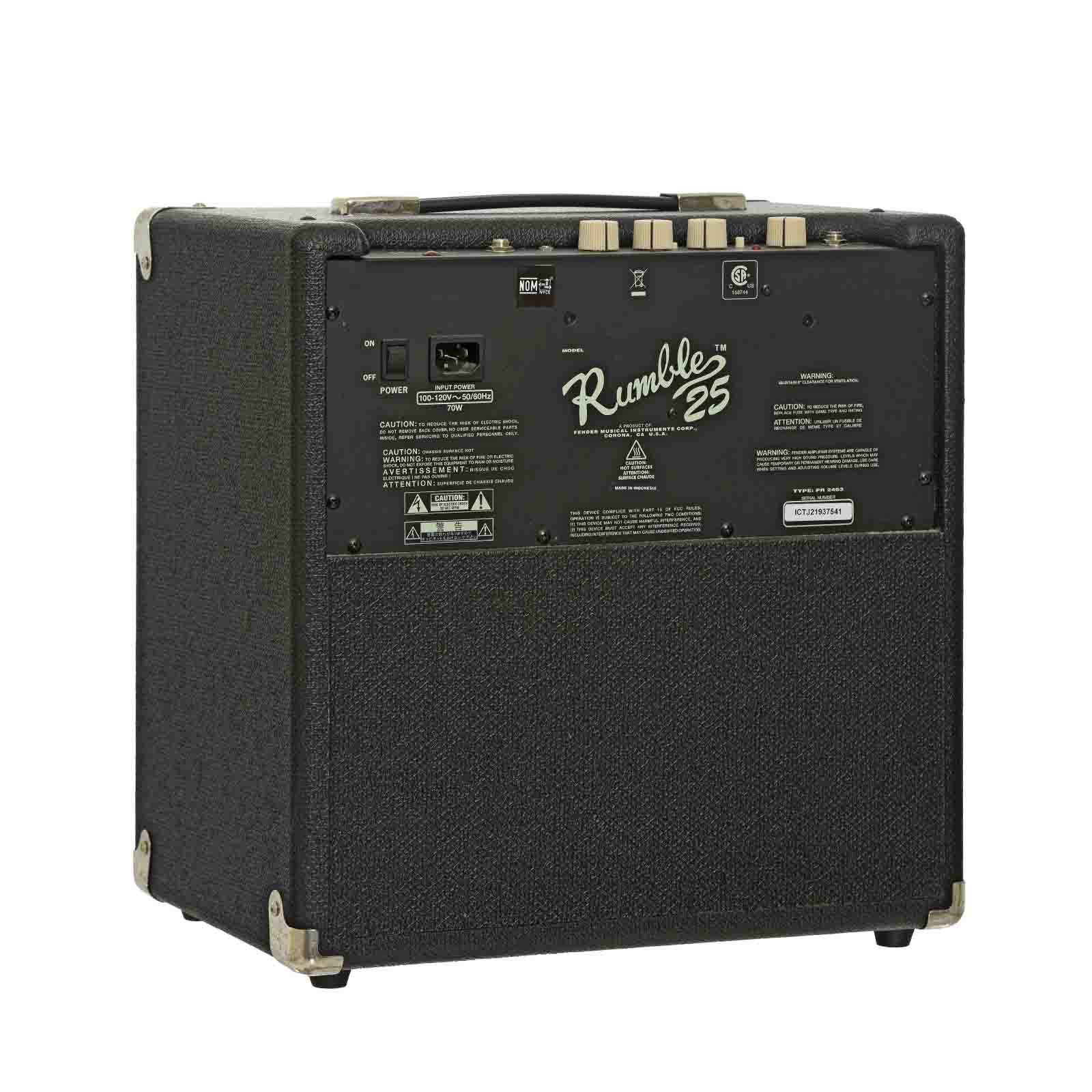 Back and side of Fender Rumble 25 Bass Combo Amplifier 
