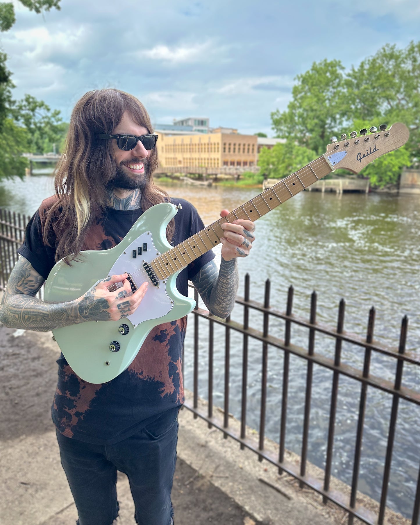 Showroom photo of Guild Surfliner Electric Guitar, White Sage
