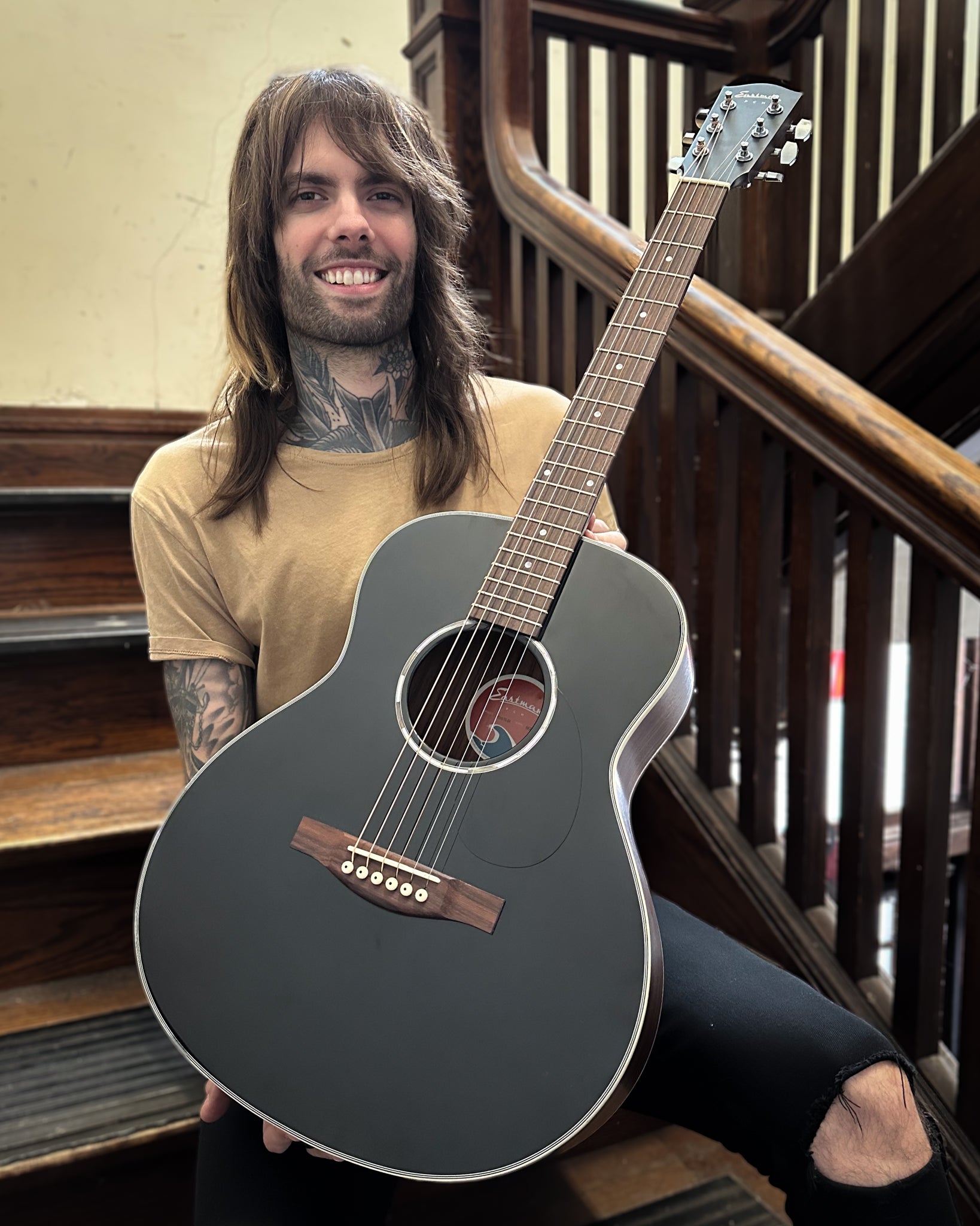 Showroom photo of Eastman PCH2-TG Acoustic Guitar & Gigbag, Black Top