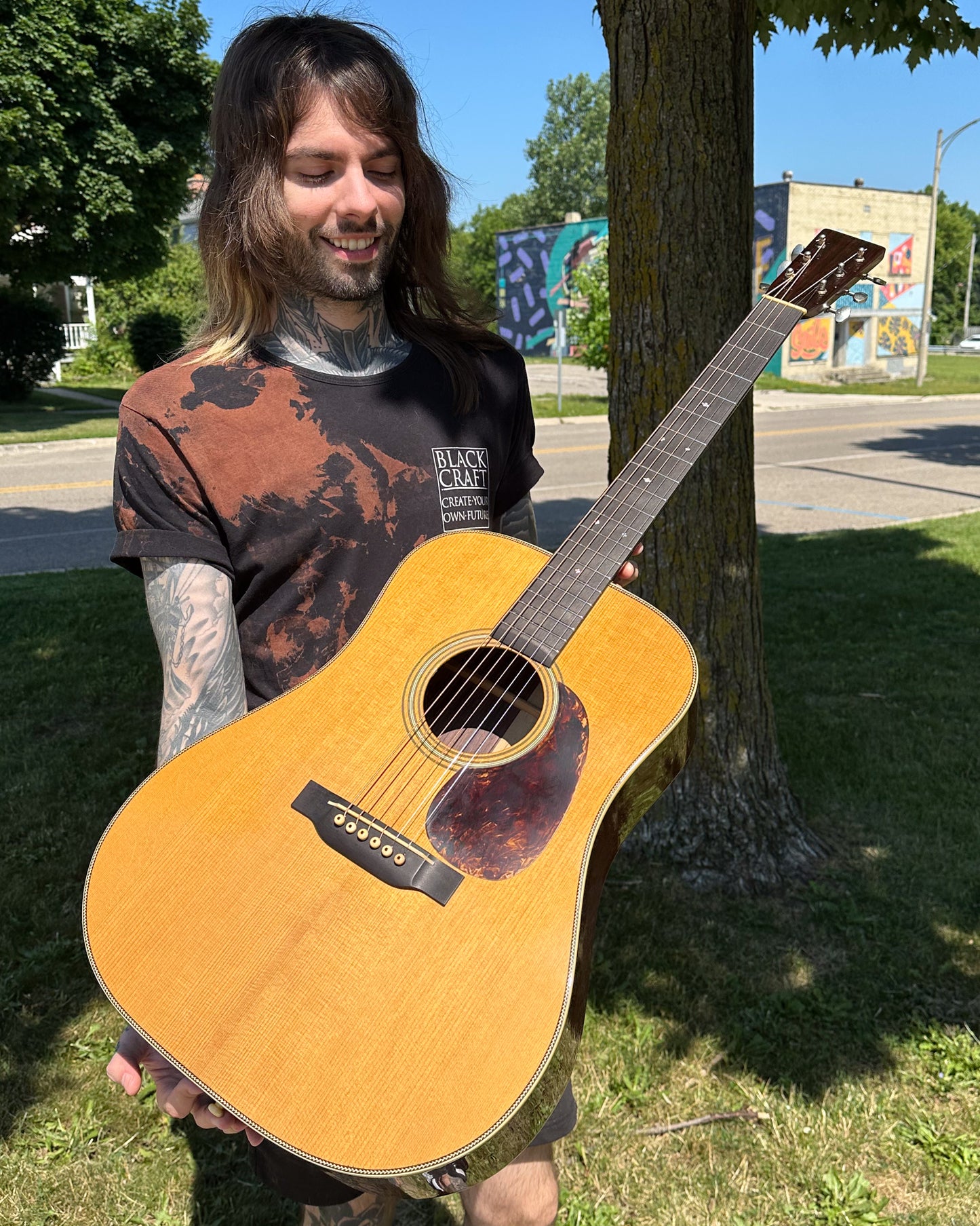 Showroom of Pre-War Guitars Co. Herringbone Dreadnought East Indian Rosewood Acoustic Guitar, Level 1 Aging