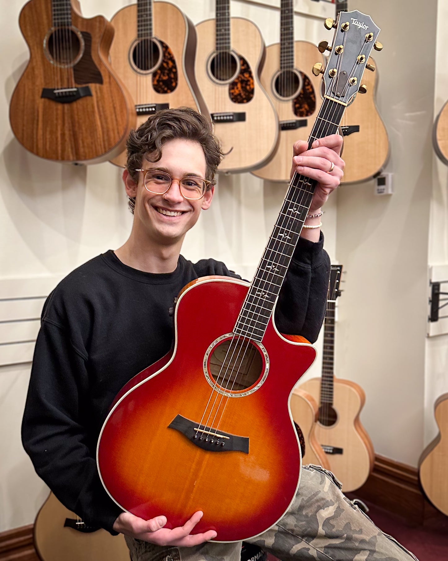 showroom photo of Taylor 614ce Cherry Sunburst Acoustic Electric Guitar (2001)