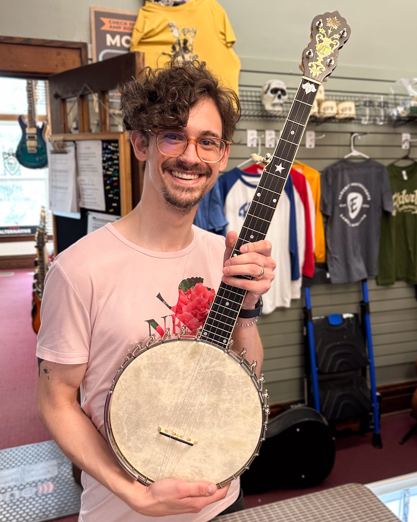 Showroom photo of Mike Ramsey Tubaphone No.3 Openback Banjo (c.2002)