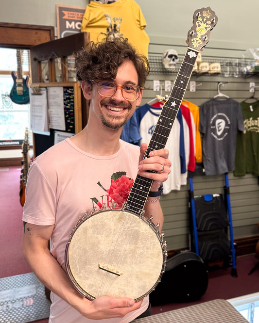 Showroom photo of Mike Ramsey Tubaphone No.3 Openback Banjo (c.2002)