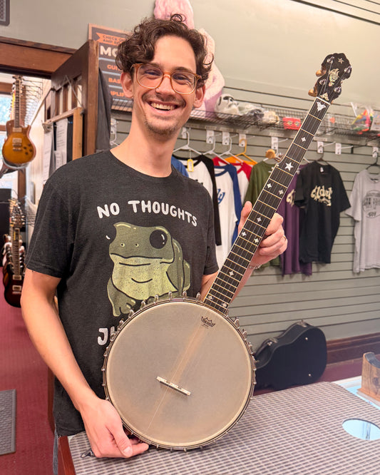 Showroom photo of Fairbanks Whyte Laydie No.2 Conversion Openback Banjo (1905)