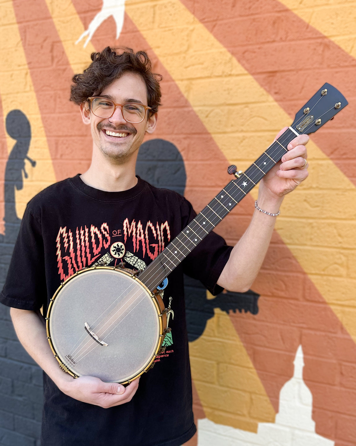 Showroom photo of Rickard Little Wonder 11in Openback Banjo & Case, Cherry