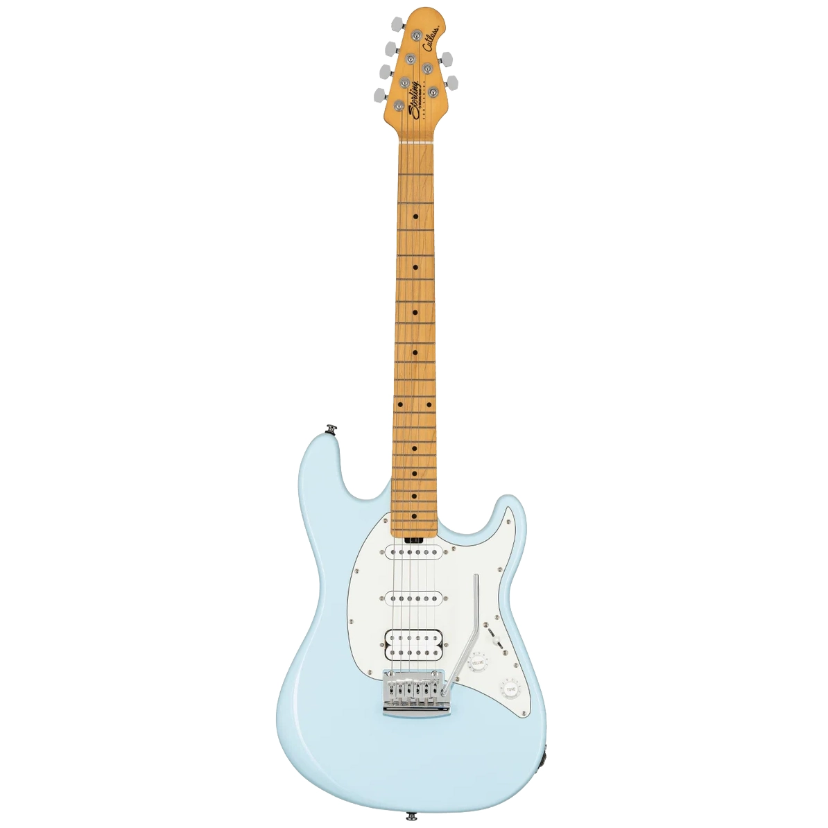Full Front of Sterling by Music Man Cutlass Classic HSS Electric Guitar, Daphne Blue