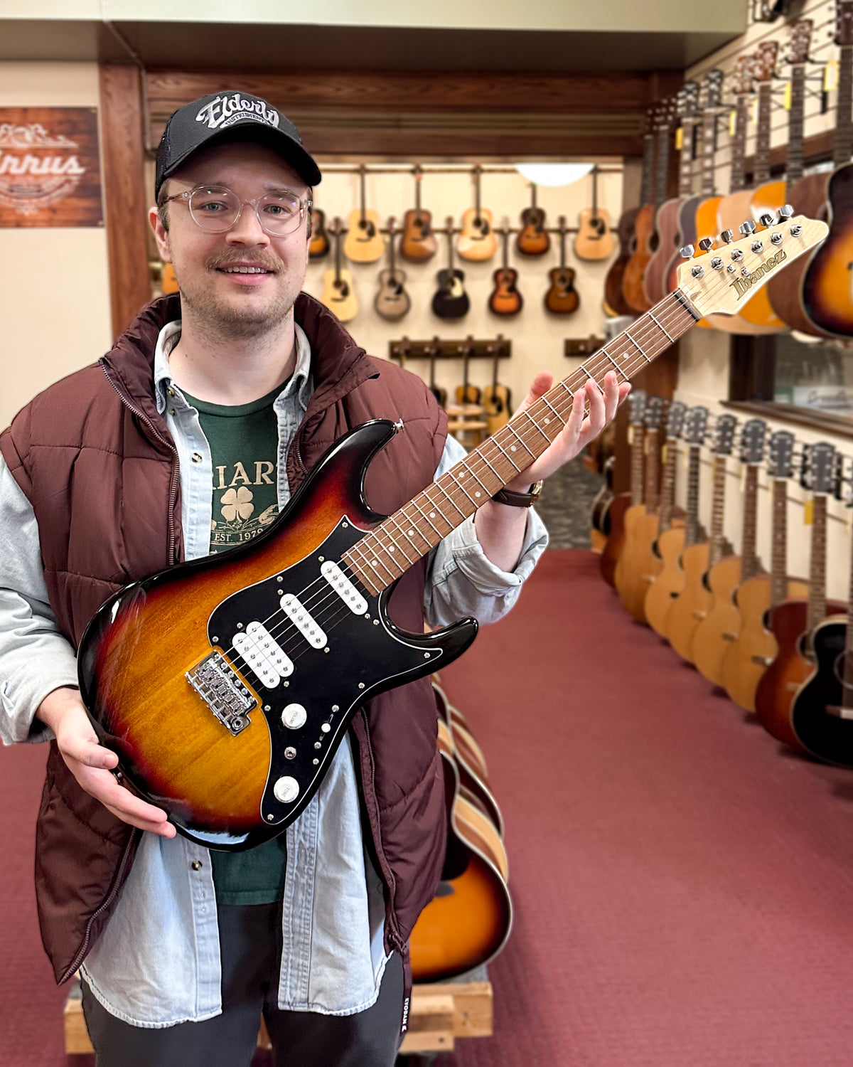 Showroom photo of Ibanez AZES40B Electric Guitar, Three Tone Sunburst