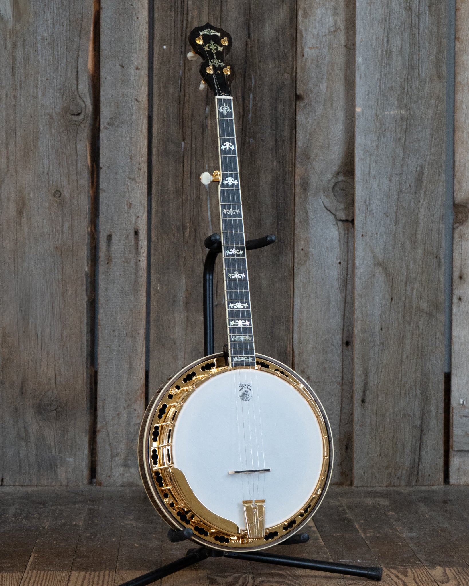 Showroom photo of Deering 50th Anniversary Limited Edition Resonator Banjo & Case