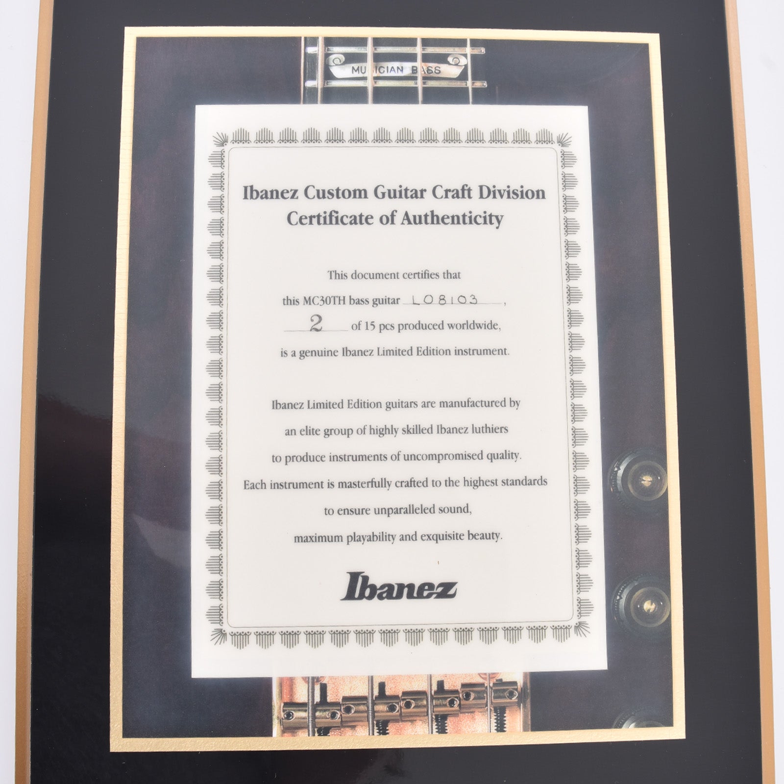 Certificate for Ibanez 30th Anniversary Musician Bass