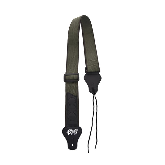 Front and back of Elderly Logo Cloth Instrument Strap, Green