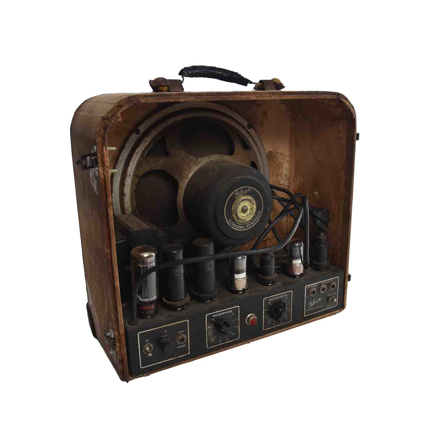 Back(open) and side of Gibson EH-150 Combo Amp