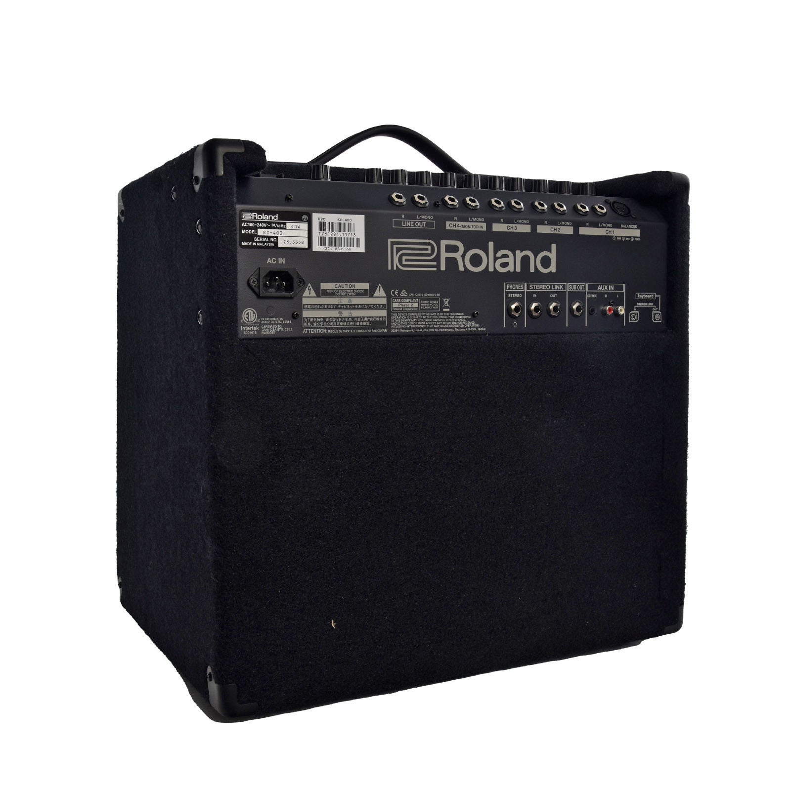 Back and side of Roland KC-400 Keyboard/Acoustic Combo Amplifier 