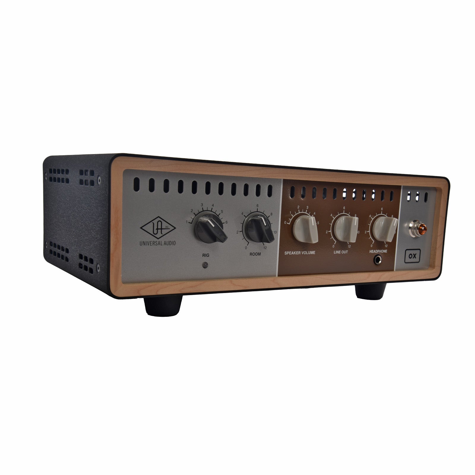 Front and side of Universal Audio OX Box Amp Attenuator