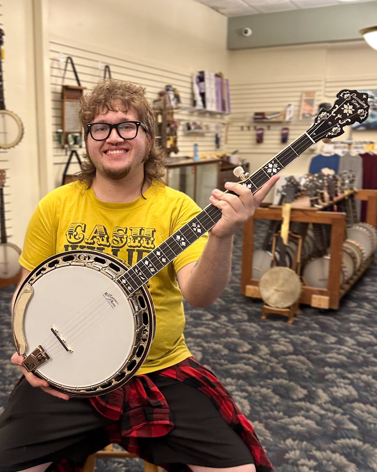 Showroom photo of Recording King Elite 76 Hearts & Flowers Resonator Banjo & Case