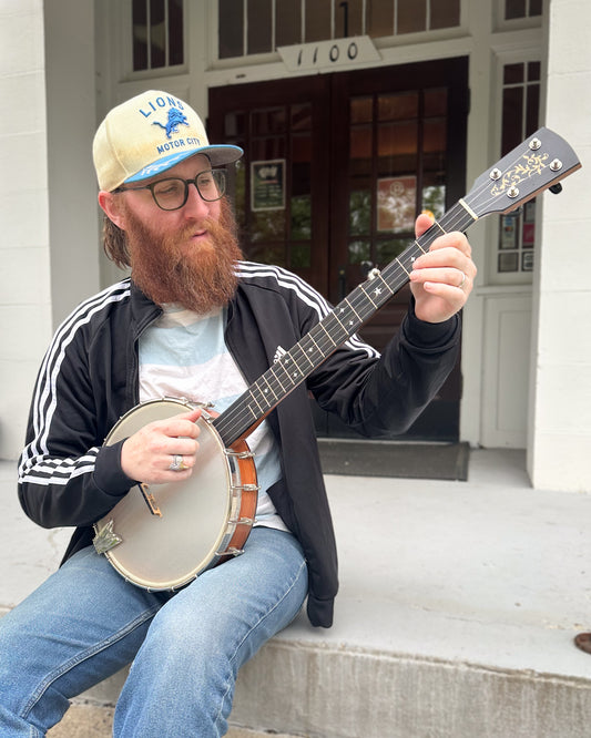 Showroom photo of Rickard Little Wonder Cherry 12in. Custom Open Back Banjo (c.2015)
