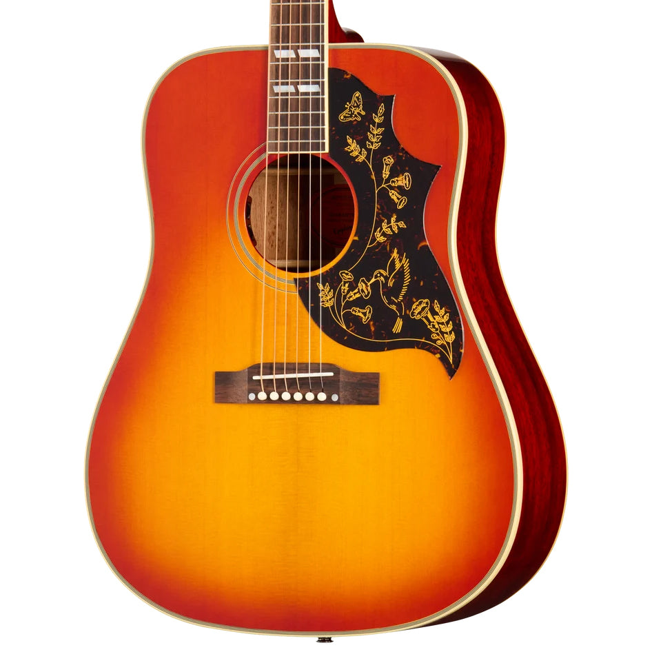 Front of Epiphone 1960 Hummingbird Reissue Acoustic Guitar & Case, Heritage Cherry Sunburst