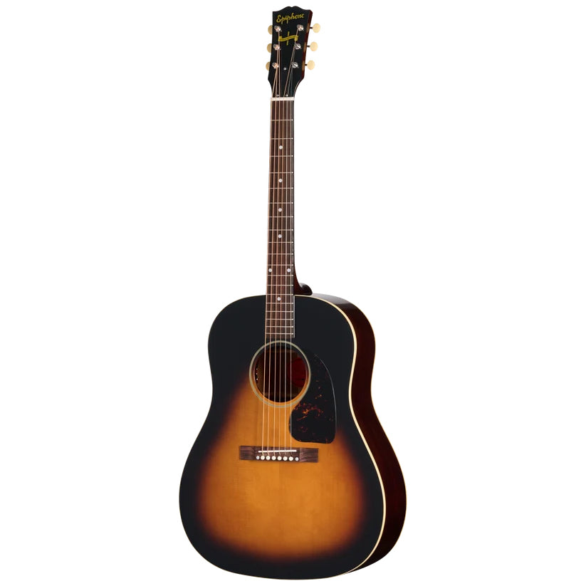 Full Front of Epiphone 1942 Banner J-45 Acoustic Guitar & Case, Vintage Sunburst