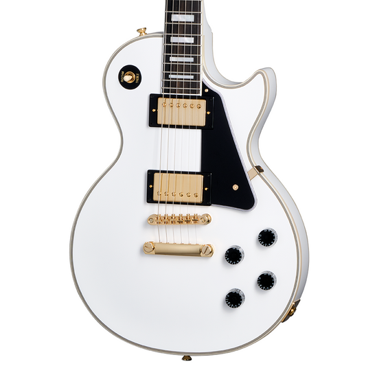 Front of Epiphone IGC Les Paul Custom Electric Guitar & Case, Alpine White