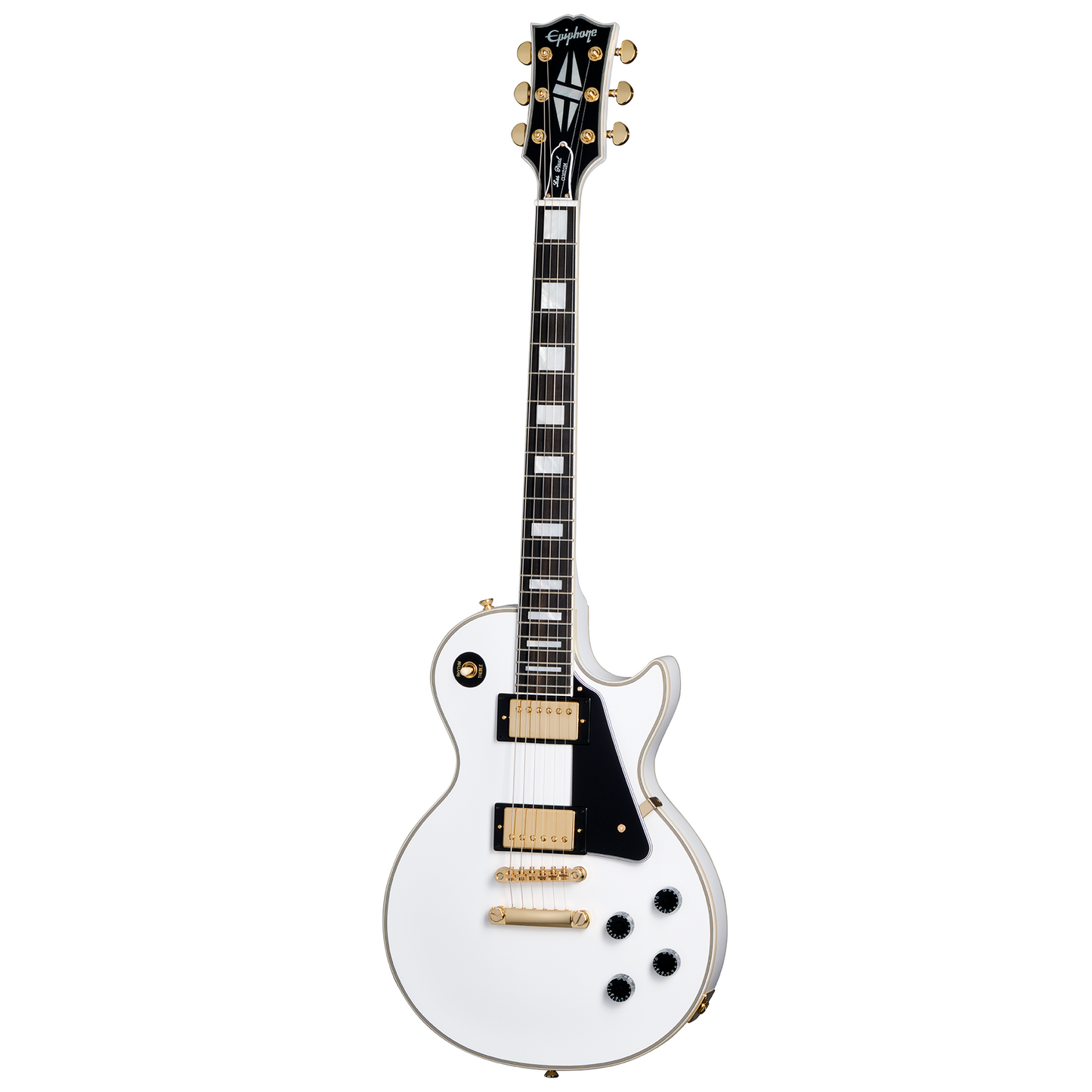 Full Front of Epiphone IGC Les Paul Custom Electric Guitar & Case, Alpine White