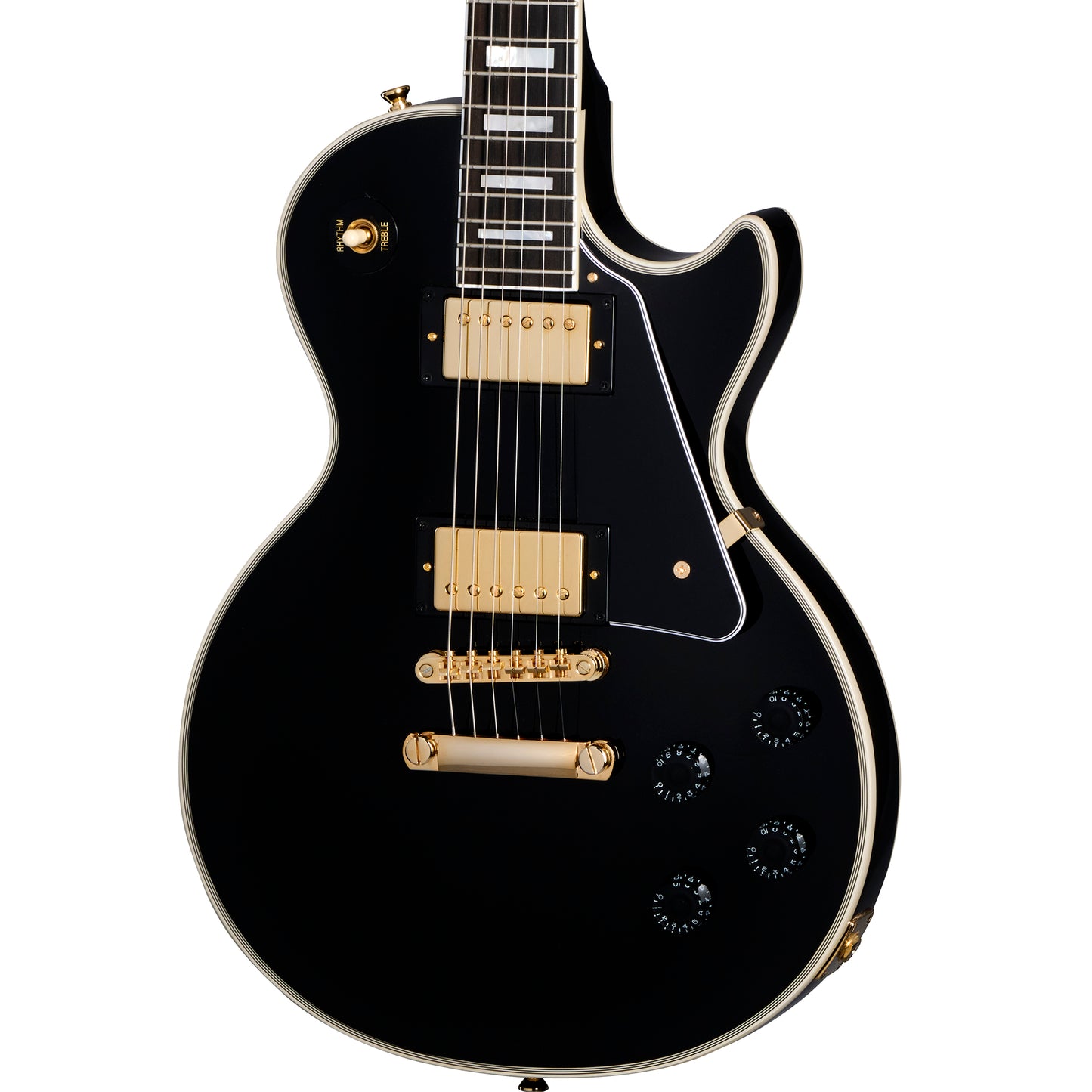 Front of Epiphone IGC Les Paul Custom Electric Guitar & Case, Ebony