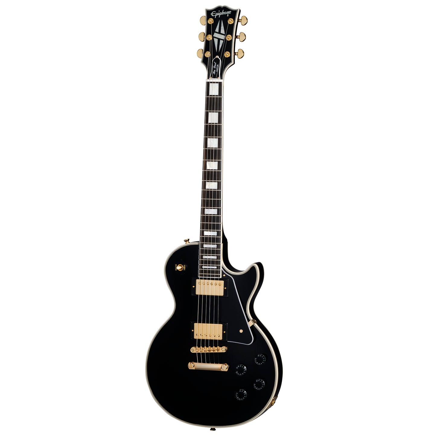 Full Front of Epiphone IGC Les Paul Custom Electric Guitar & Case, Ebony