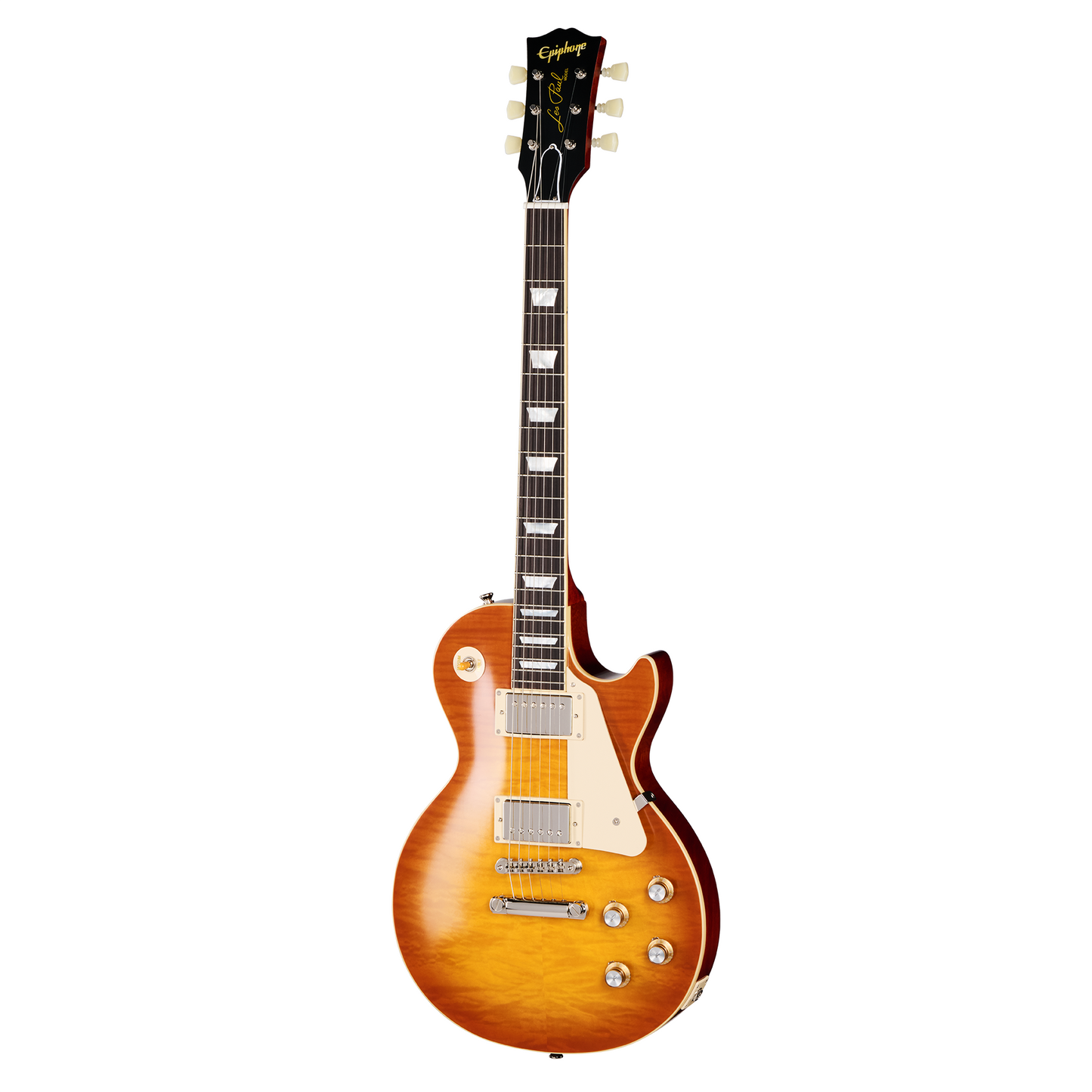 Full Front of Epiphone 1960 Les Paul Standard Reissue Electric Guitar & Case, Iced Tea Burst