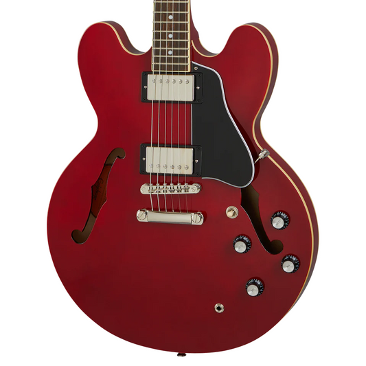 Front of Epiphone ES-335 Semi-Hollowbody Electric Guitar, Cherry