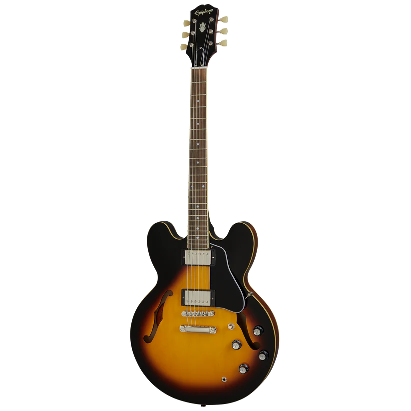 Full Front of Epiphone ES-335 Semi-Hollowbody Electric Guitar, Vintage Sunburst