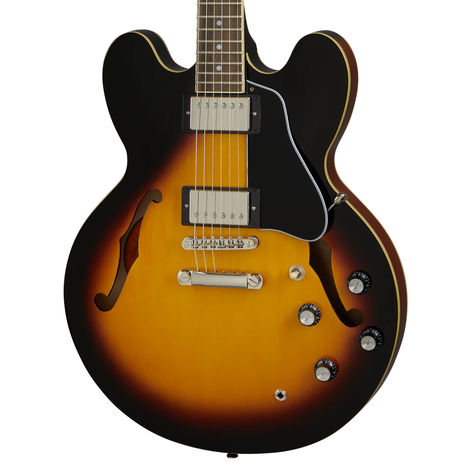 Front of Epiphone ES-335 Semi-Hollowbody Electric Guitar, Vintage Sunburst