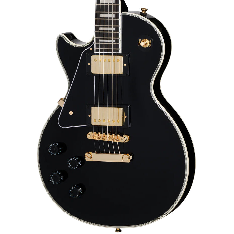 Front of Epiphone Les Paul Custom Left-Handed Electric Guitar & Gigbag, Ebony
