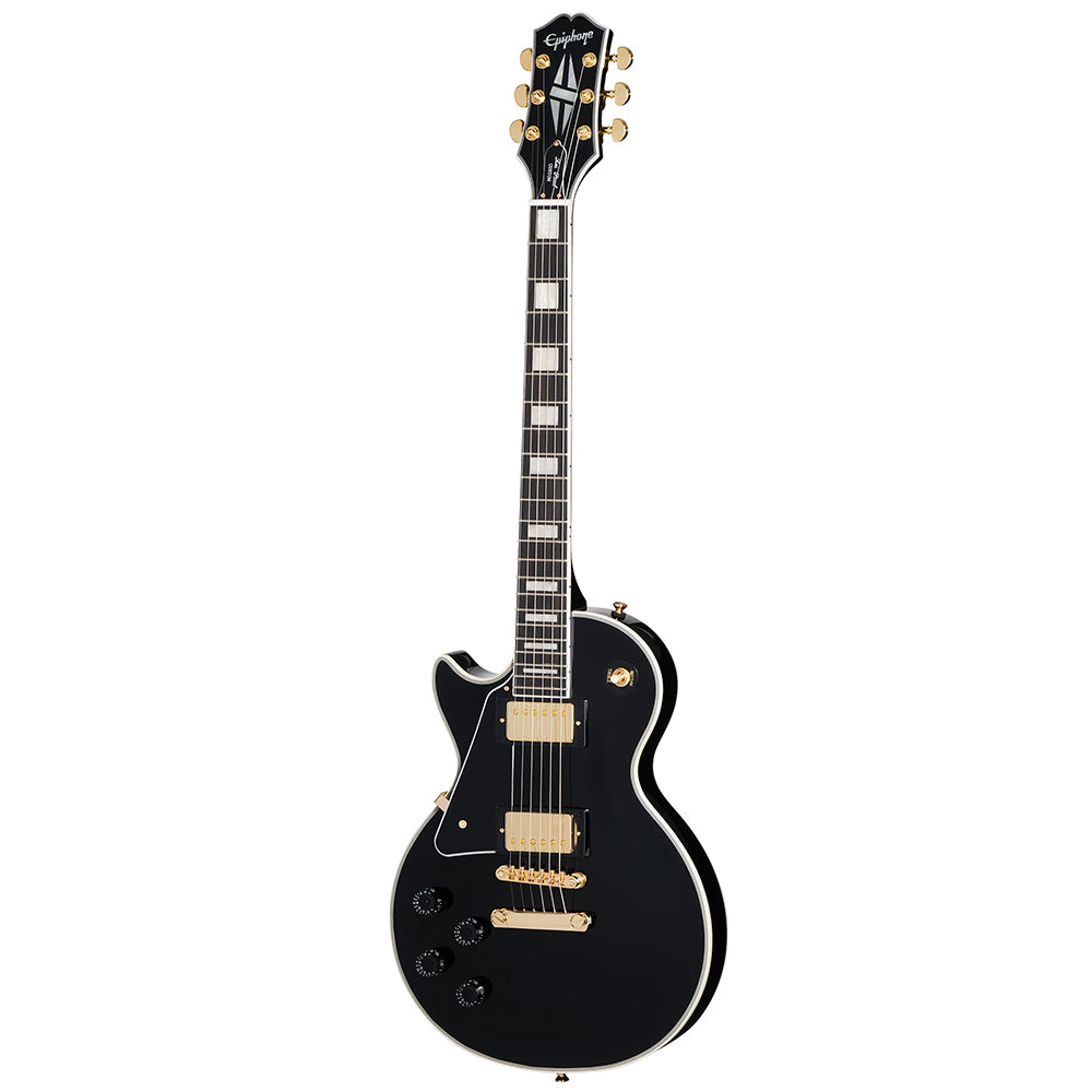 Full front of Epiphone Les Paul Custom Left-Handed Electric Guitar & Gigbag, Ebony