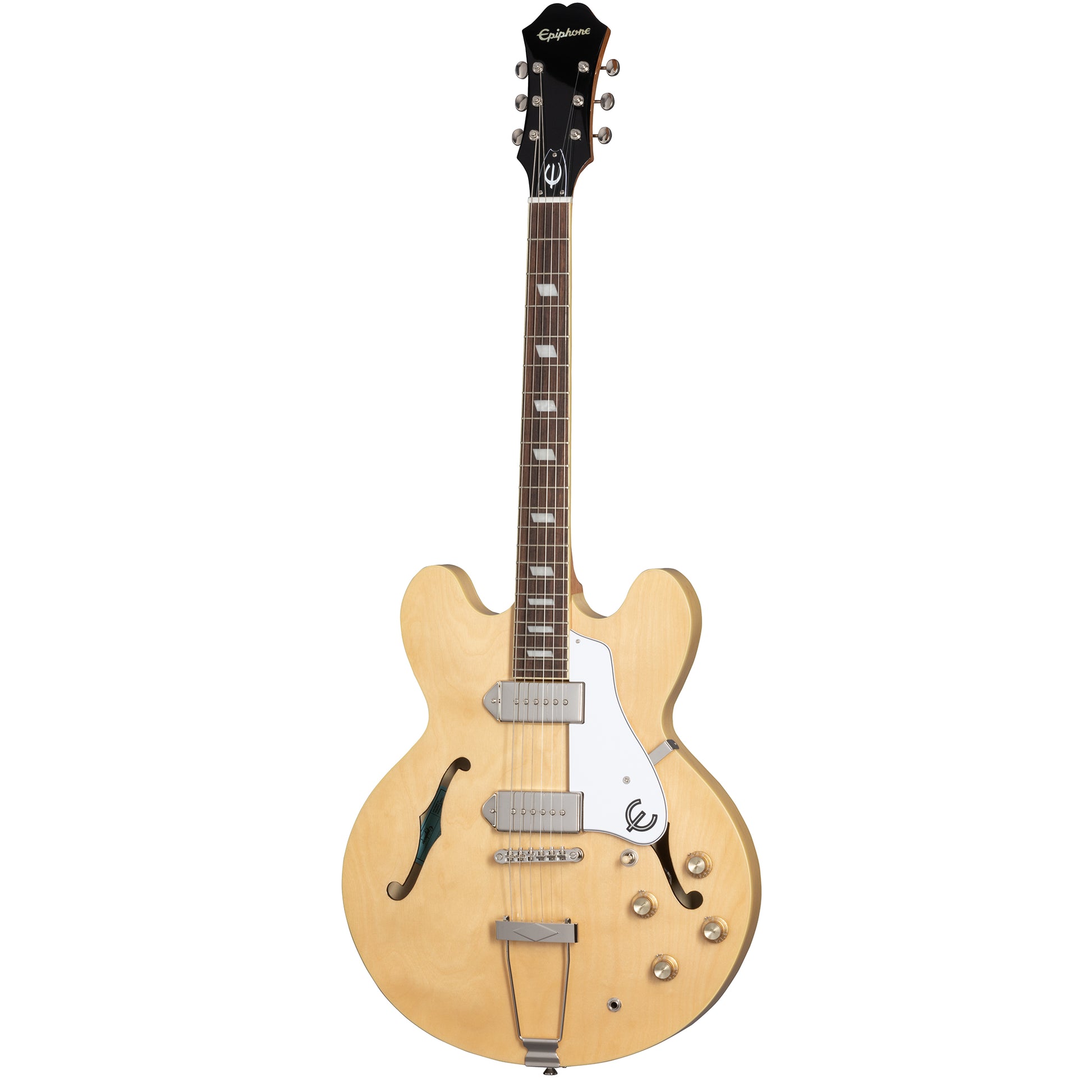 Full front of Epiphone Casino Semi-Hollowbody Electric Guitar & Gigbag, Natural