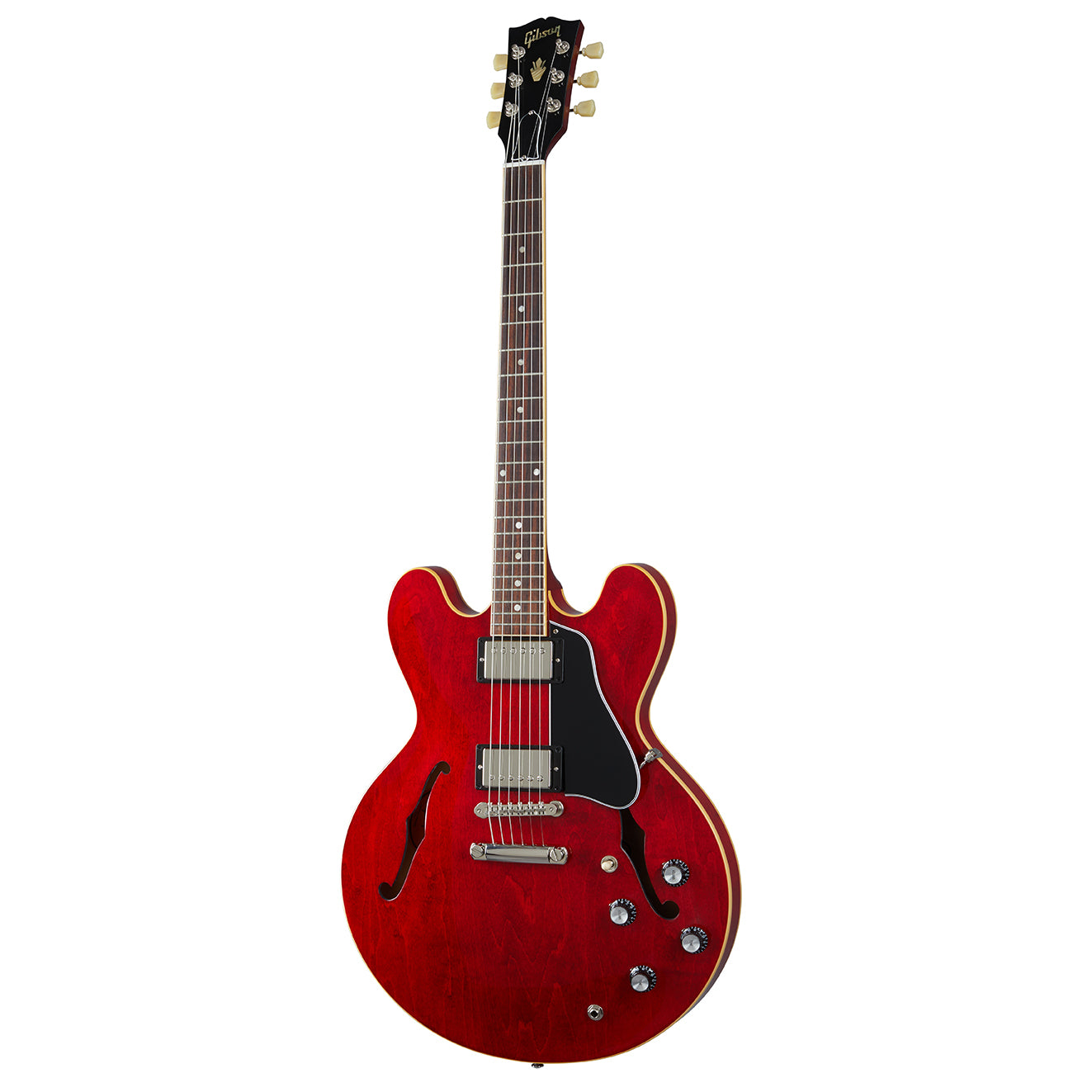 Full front of Gibson ES-335 Figured Semi-Hollowbody Electric Guitar & Case, Sixties Cherry