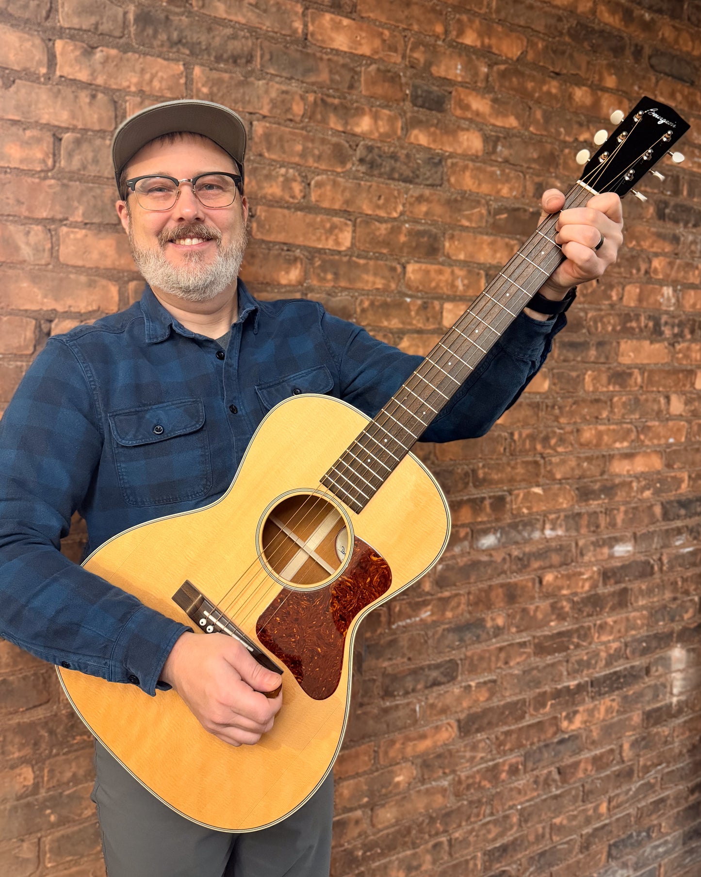 Showroom photo of Bourgeois Professional Series Natural LDB-O Acoustic Guitar and Case, 14 Fret