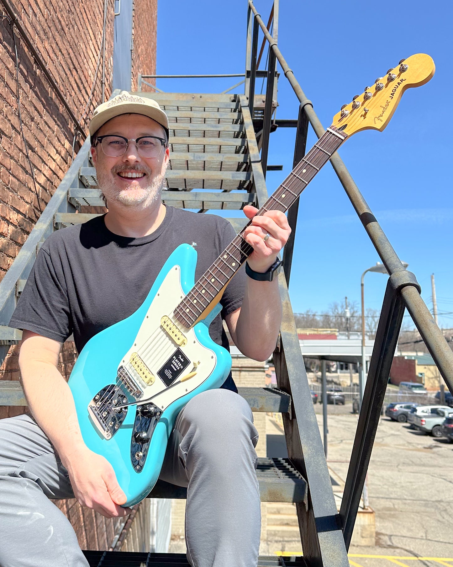 Showroom photo of Fender Player II Jaguar Electric Guitar, Aquatone Blue