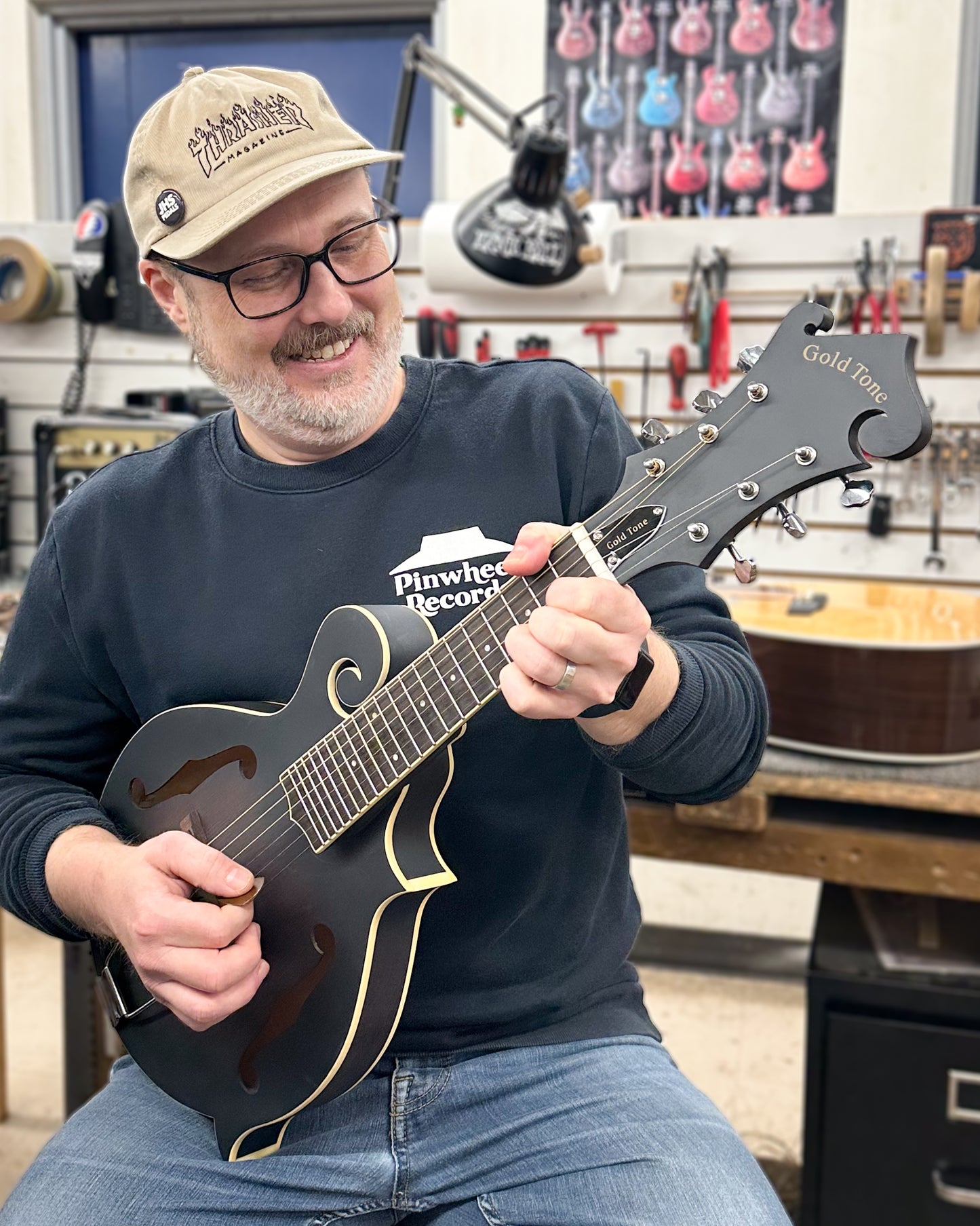 Showroom photo of Gold Tone F-6 Manditar & Case with Pickup