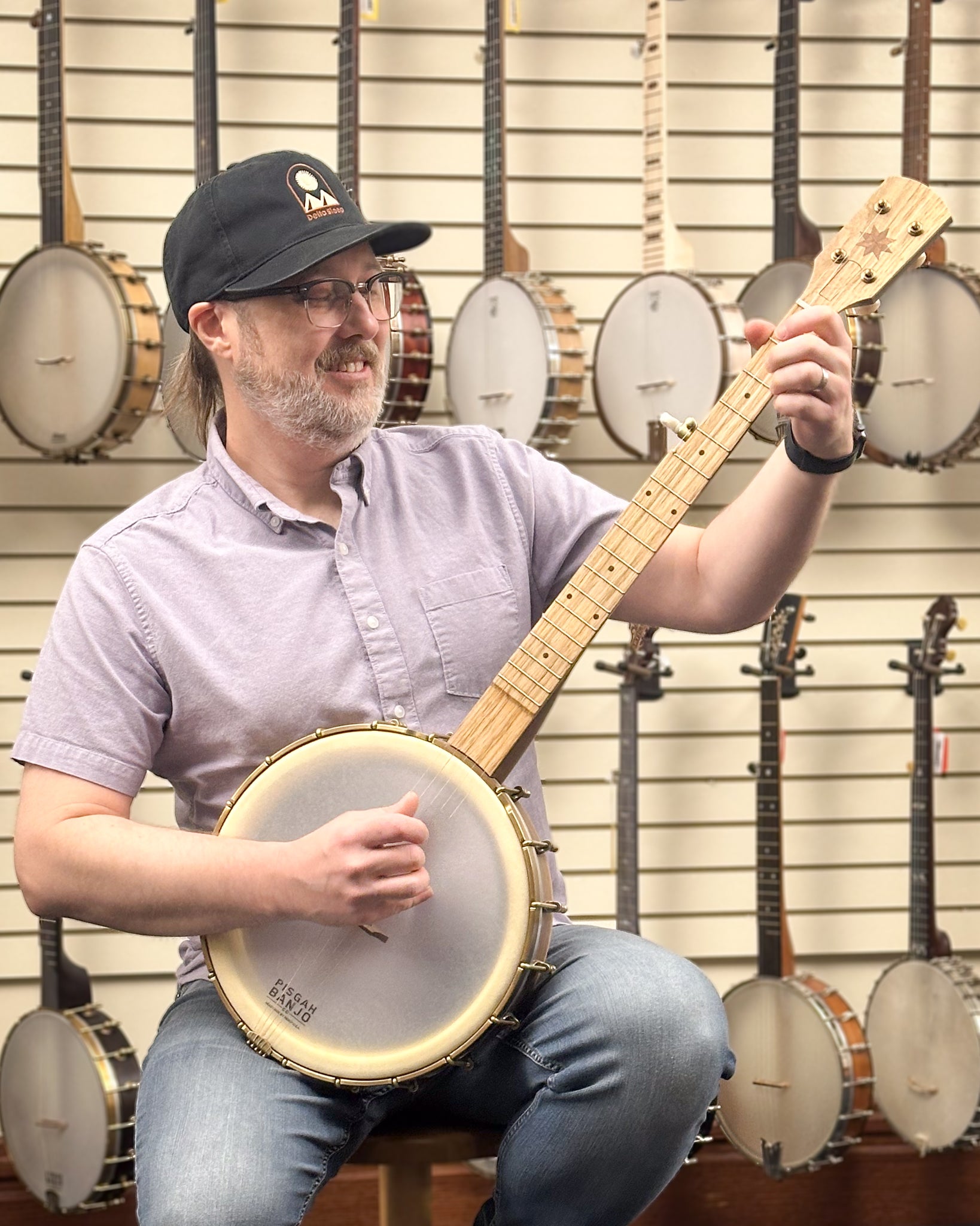 Showroom photoo of Pisgah Dobson 12in Short Scale Openback Banjo & Gigbag, Walnut