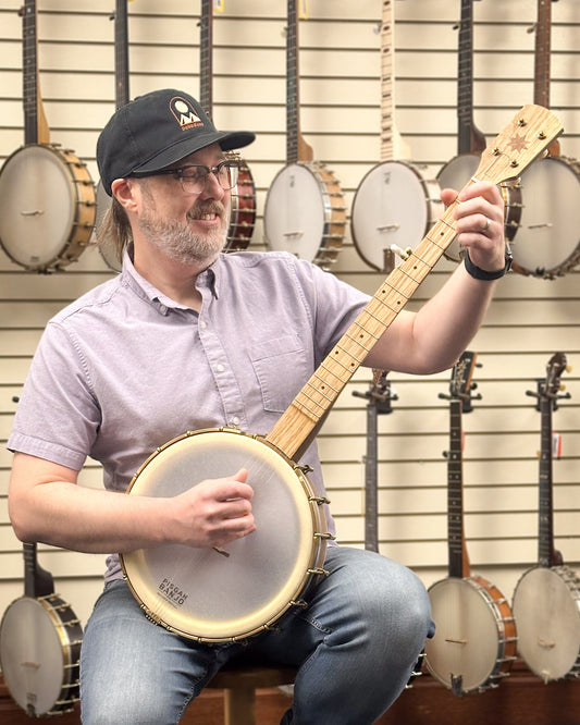 Showroom photoo of Pisgah Dobson 12in Short Scale Openback Banjo & Gigbag, Walnut