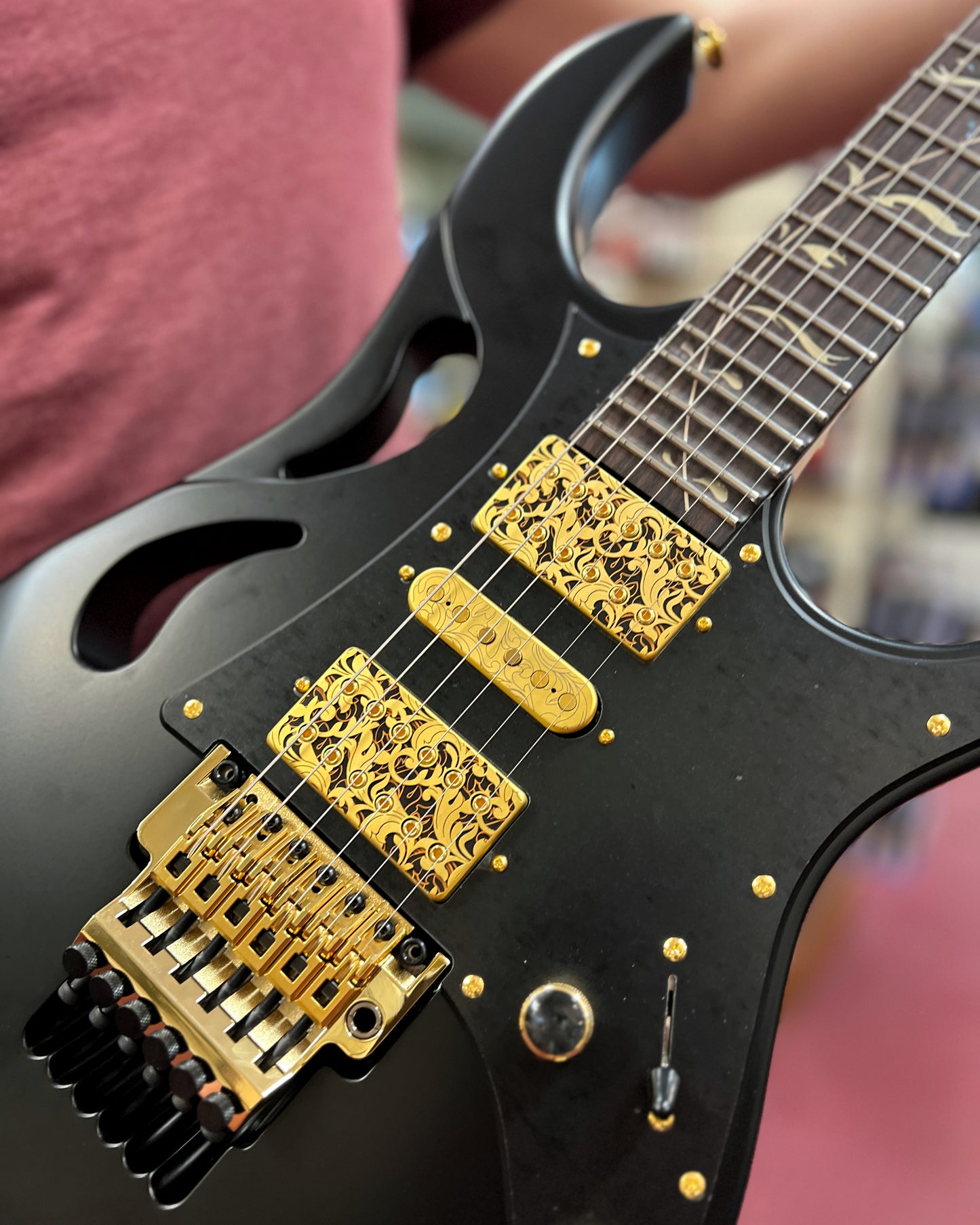 Showroom photo of Ibanez Steve Vai Signature PIA3761 Electric Guitar, Onyx Black