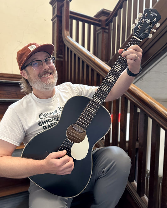 Showroom photo of Recording King Dirty 30's Parlor Acoustic Guitar, Black