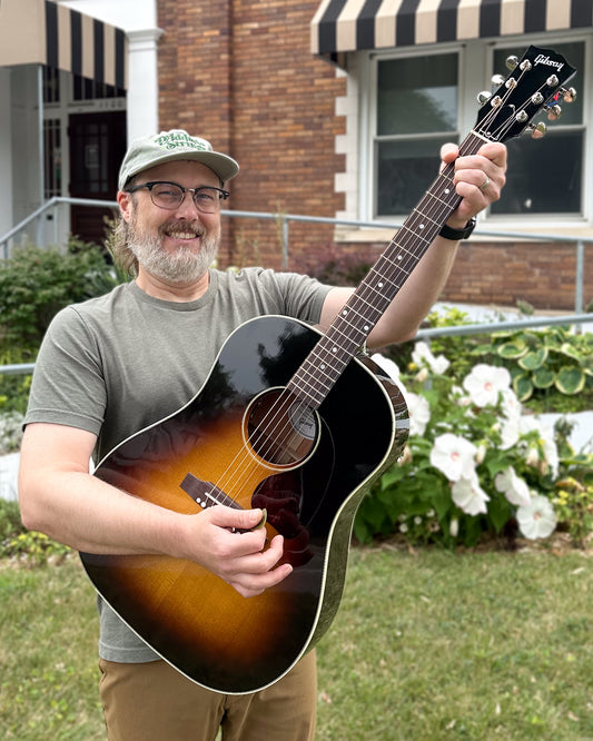 Showroom photo of Gibson J-45 Standard Acoustic Guitar & Case, Vintage Sunburst (LR Baggs VTC)